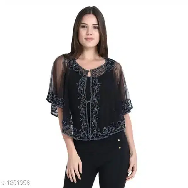 Embroidered Poncho for Women (Black, Free Size)