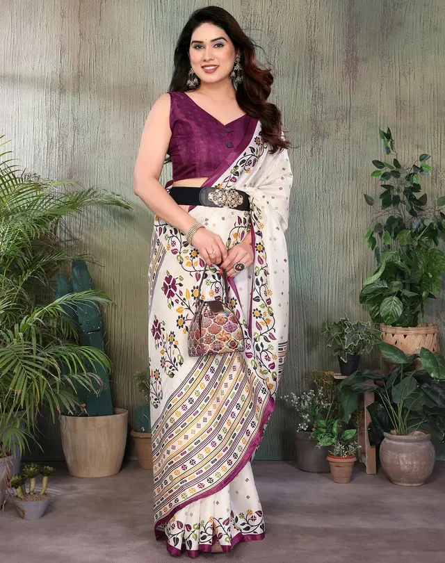Art Silk Saree for Women, Kalamkari (Purple, Free Size)