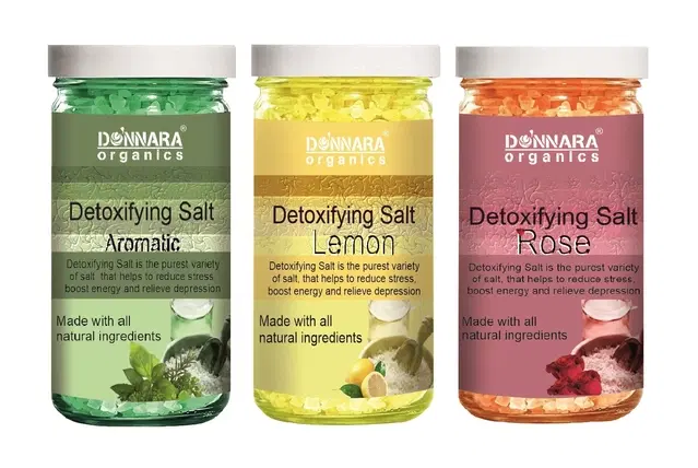 Donnara Organics Aromatic, Lemon & Rose Detoxifying Bath Salt Crystal, 200 g, Set of 3