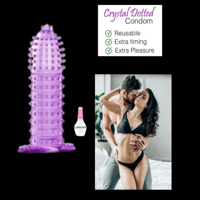 Silicone Reusable Dotted Spike Condom for Men, Multicolor