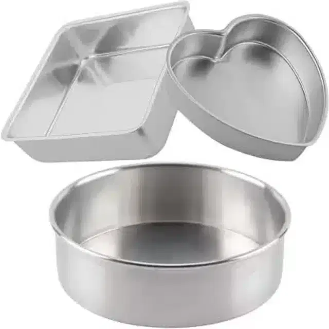 Aluminium Cake Mould Pans, Silver, Set of 3