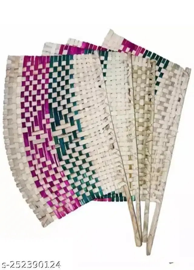Wooden Hand Fan, Multicolor, Pack of 4