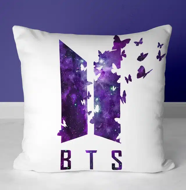 BTS Signature Printed Cushion Cover, Multicolor, 16X16 Inch, Gt-031