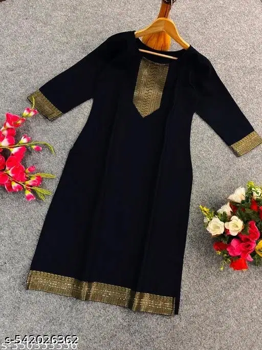 Cotton Kurti for Women,  Black  (S)