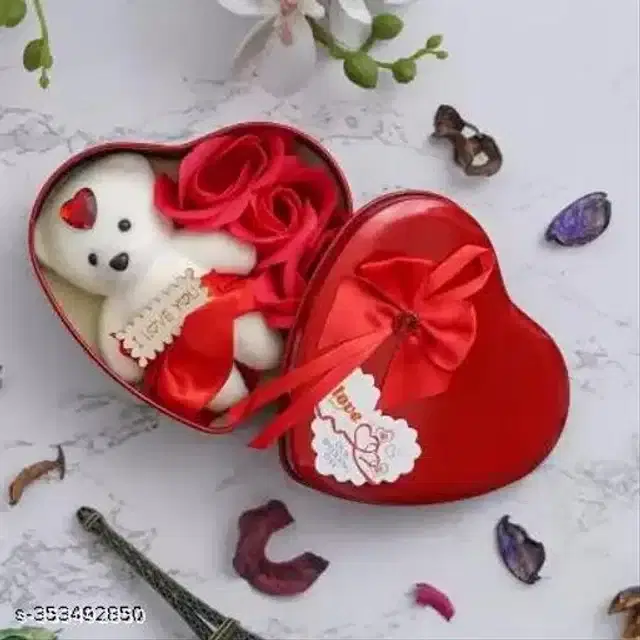 Resin Scented Rose Flower with Teddy Bear Gift, Red