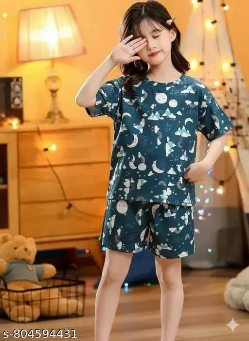 Night Suit for Girls (Navy Blue, 11-12 Years)