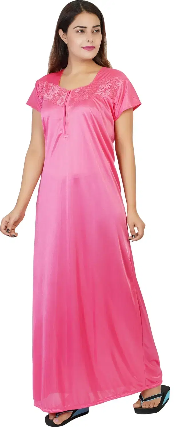 Satin Nightdress for Women (Pink, XL)