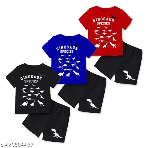 Cotton Blend Printed Clothing Set for Boys, Multicolour, Pack Of 3 (6-7 Years)