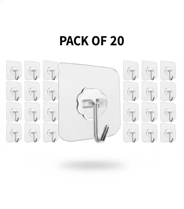 Plastic Wall Hooks, Transparent (Pack of 20)
