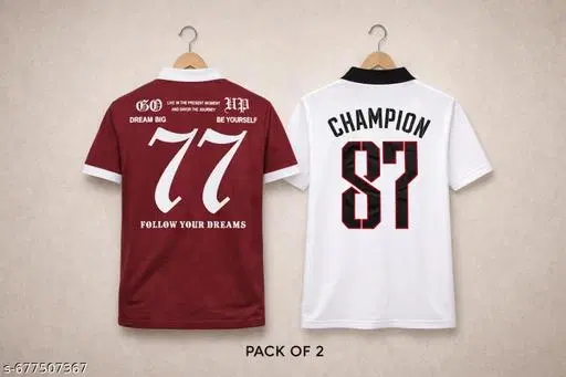 Cotton Blend Printed T-shirt for men, Maroon & White  (3XL) Pack of 2