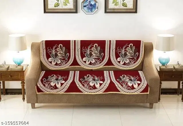 Polycotton 3 Seater Sofa Covers, Maroon, Set of 1