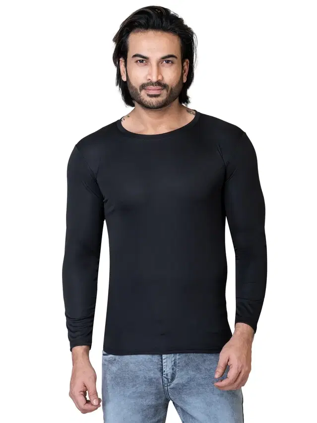 Cotton Blend Round Neck T-shirt for Men, Black (M)