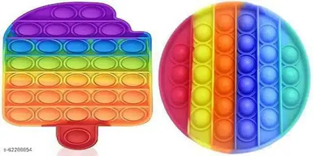 Silicone Pop It Fidget Stress Relief Toy, Multicolor, Pack of 2