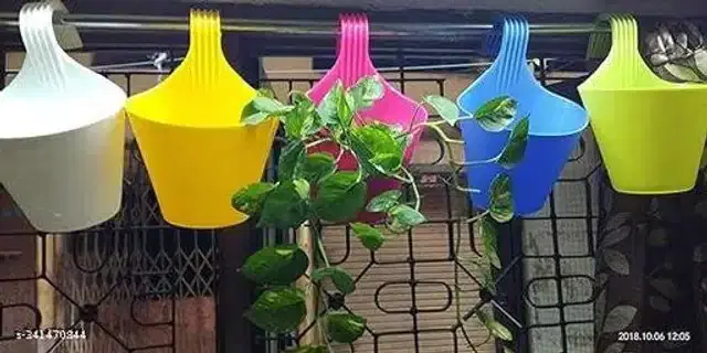 Plastic Hanging Planters, Multicolor, Pack of 5
