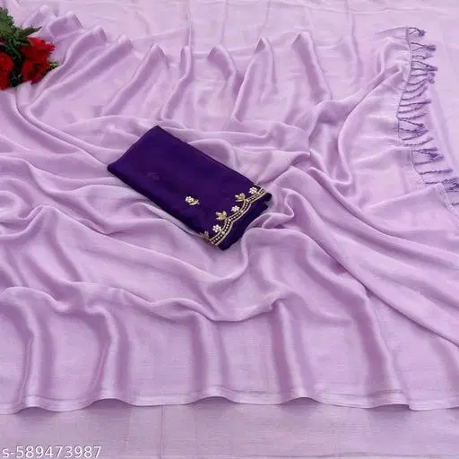 Chiffon Solid Saree for Women, Purple (6.3 M)