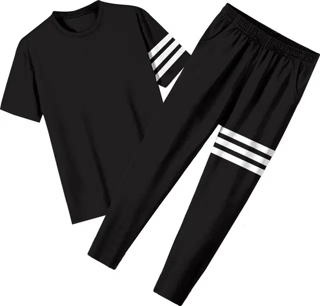 Cotton Blend Solid Tracksuit for Men (Black, M)