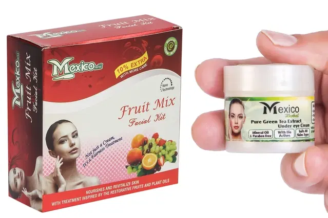 Maxico Herbs Fruit Mix Facial Kit with Green Tea Under Eye Cream, Pack of 2