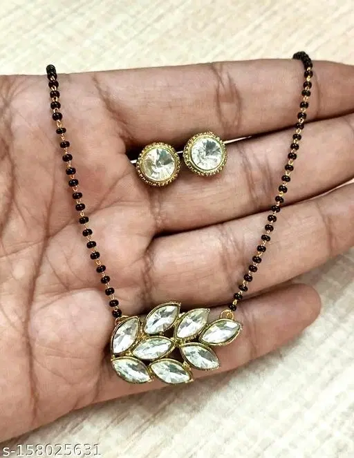 Alloy Mangalsutra With Earring for Women, Black