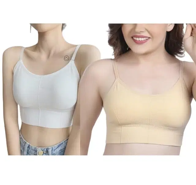 Cotton Blend Padded Camisole Bra for Women, Pack of 2 (Multicolor, Free Size)