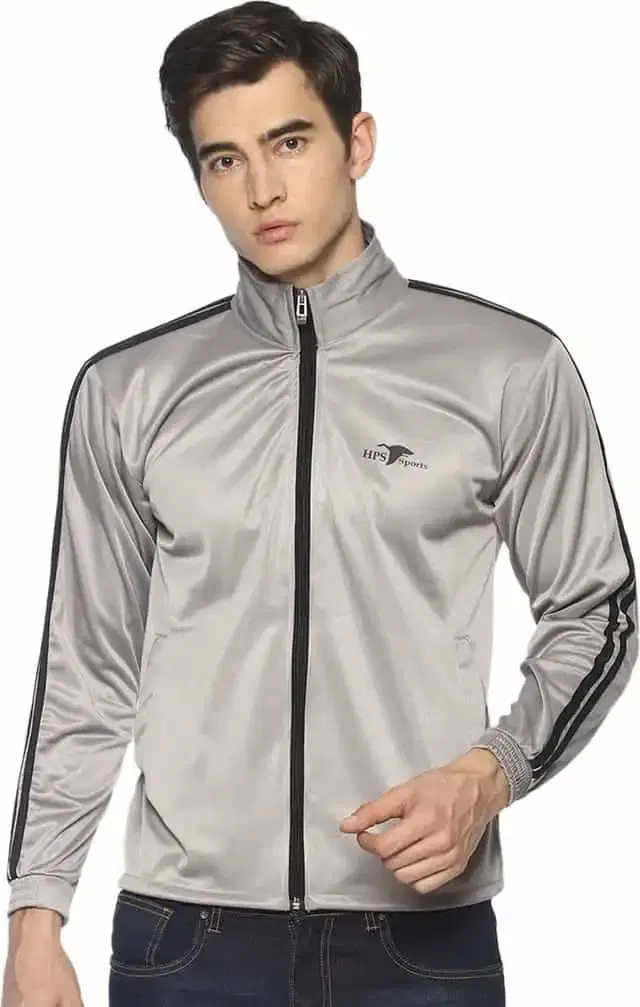 HPS Sports Full Sleeve Solid mens Jacket (Silver, M) (HP0268)
