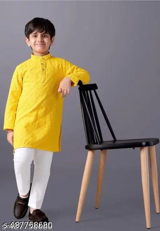 Checked Show Button Rayon Kurta Sets for Girls (White, 5-6 Years)