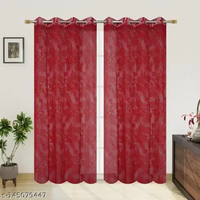 Curtains for Door, Maroon, 5 Feet, Pack of 2