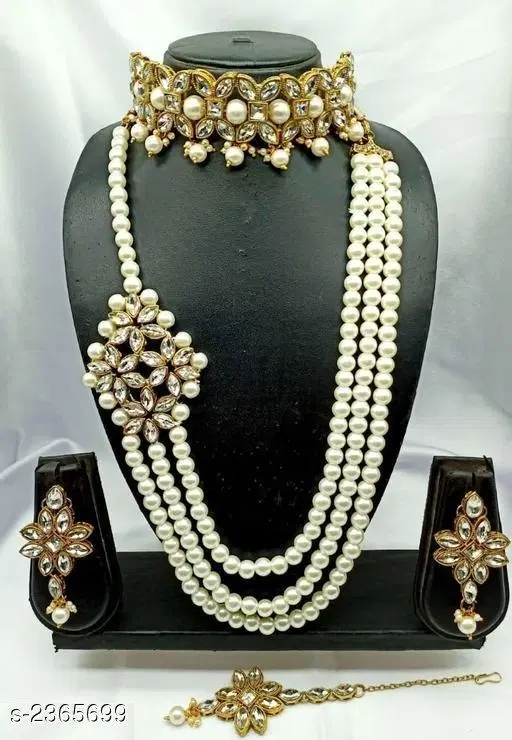 Elegant Alloy & Pearl Jewellery Set