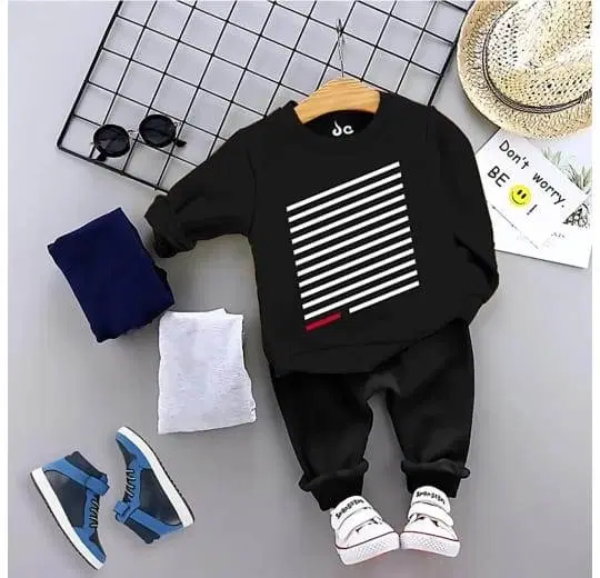 Cotton Blend Printed Clothing Set for Boys, Black (4-5 Years)