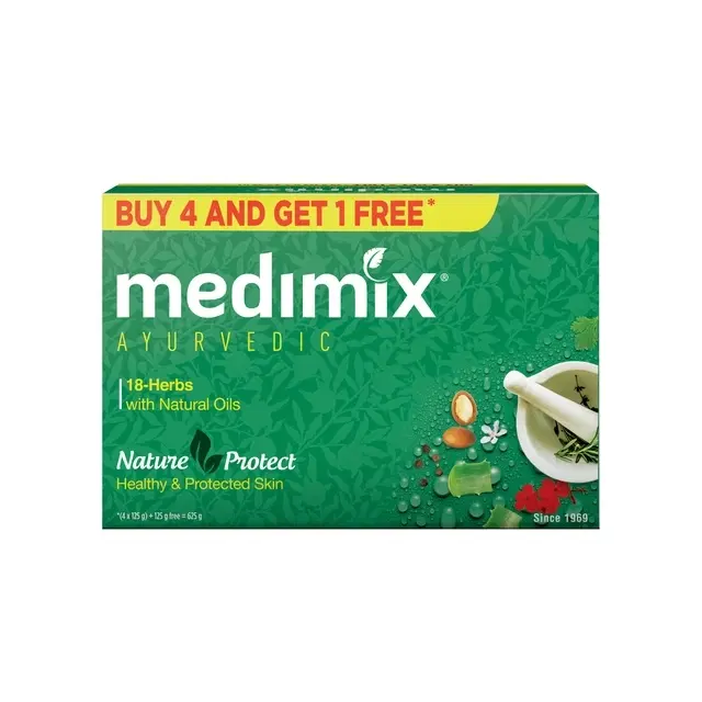 Medimix Ayurvedic 18-herbs with natural oil Soap 5X125 g (Buy 4 Get 1 Free)