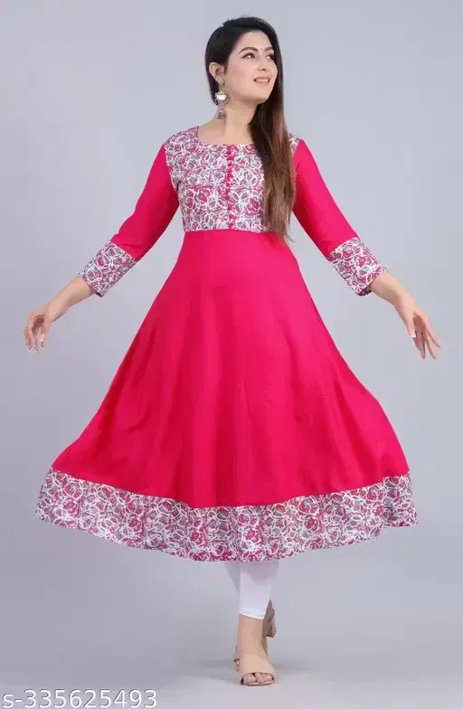 Printed Crepe Kurtis for Women, Dark Pink (L)