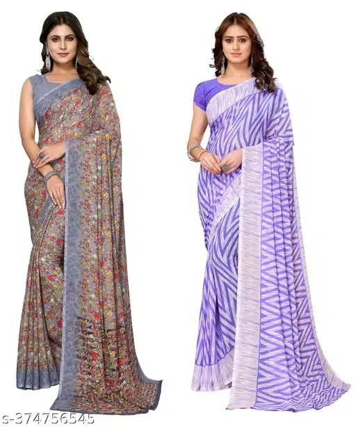 Georgette Saree for Women, Pack of 2 (Brown, Free Size)