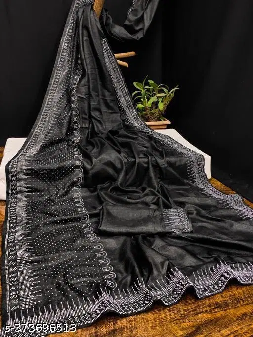 Chiffon Printed Saree For Women, Black