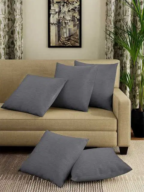 Klotthe Solid Cotton Cushion Covers, Grey, 40X40 Cm, Set of 5, K-88