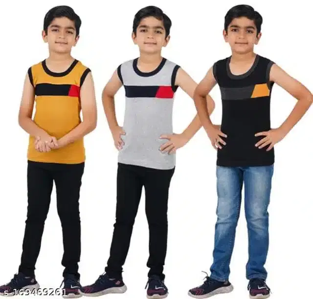 Cotton Vest for Boys, Pack of 3 (Multicolor, 3-4 Years)