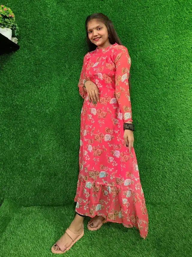 Full Sleeves Gown for Women (Red, M)