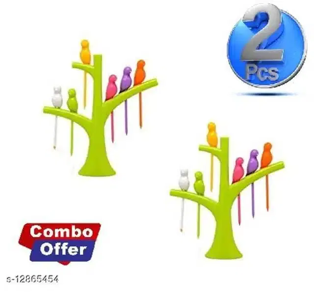 Bird Shape Fruit Fork, Multicolor, Pack of 12