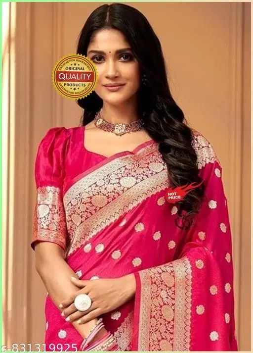 Kanjeevaram Zari Woven Saree for Women (Pink, Free Size)