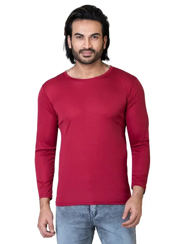 Cotton Blend Round Neck T-shirt for Men, Red (S)