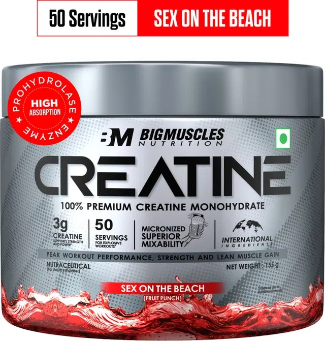Bigmuscles Nutrition Creatine Monohydrate [50 Servings] | Supports Lean Muscle Building & Recovery Creatine 155 g, Sex On The Beach