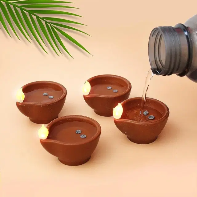 Plastic Water Sensor LED Diyas, Brown, Pack of 4