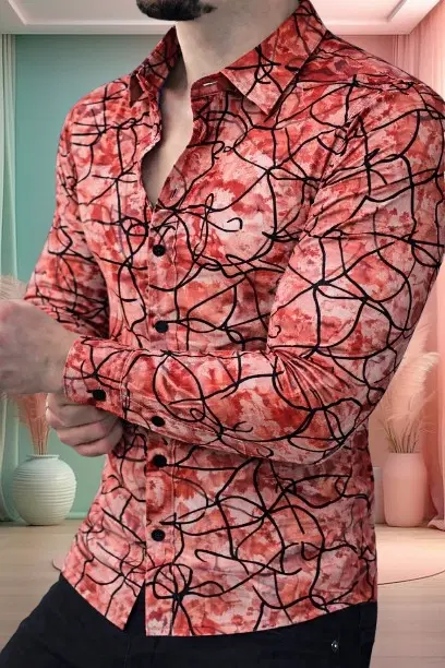 Printed Casual Shirts for Men (Red, S)