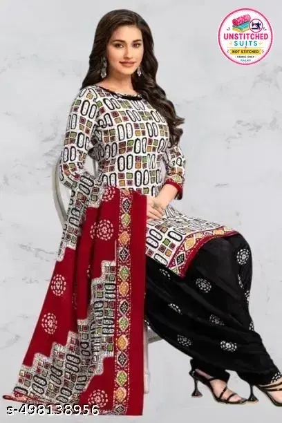 Crepe Printed Unstitched Suit with Dupatta for Women, Multicolor