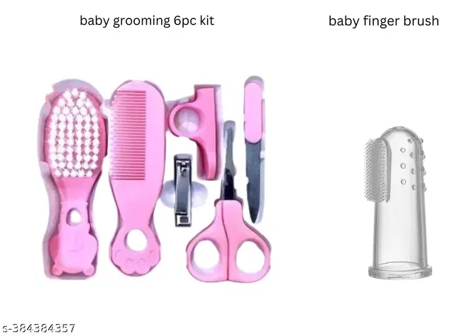 Combo of Silicone 5 Pcs Baby Care Kit with Finger Toothbrush, Pink, Set of 6
