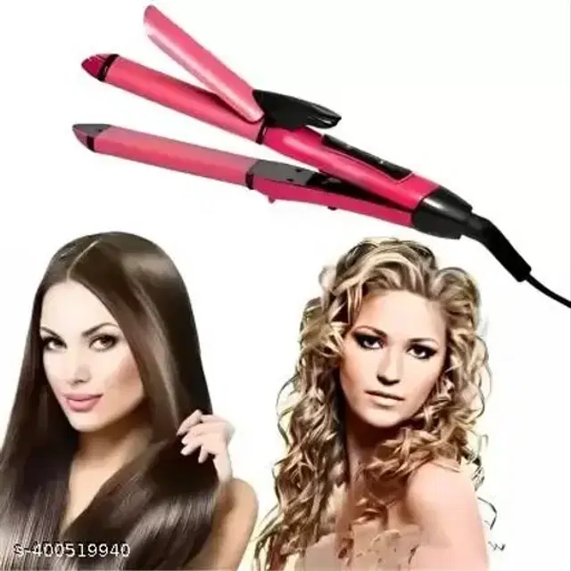 NH-2009 2 in 1 Hair Straightener cum Curler, Pink, 100 W