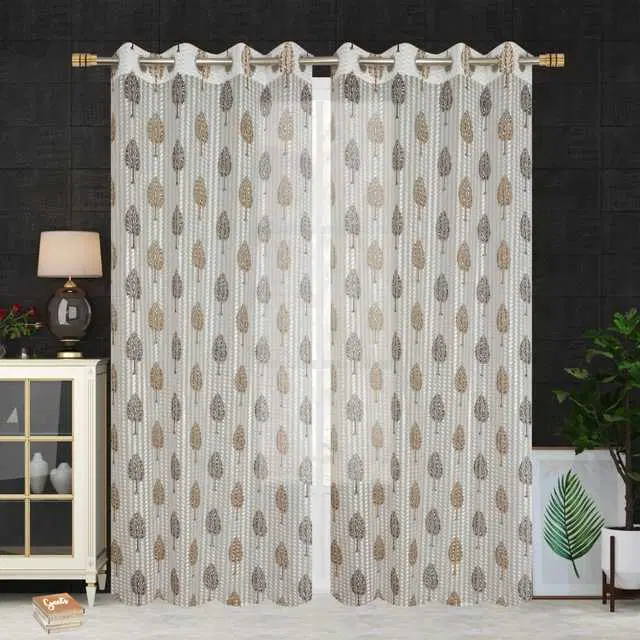 Homefab Polyester Curtains, White & Brown, 7 Feet, HF-90