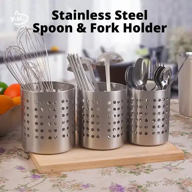 Stainless Steel Cutlery Holder, Silver, Pack of 3