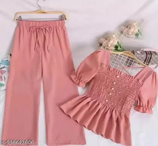 MOTI TOP AND PALAZZOS for Kids (Peach, 14-15 Years)