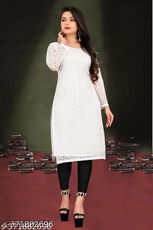Net Kurti for Women, White (XXL)