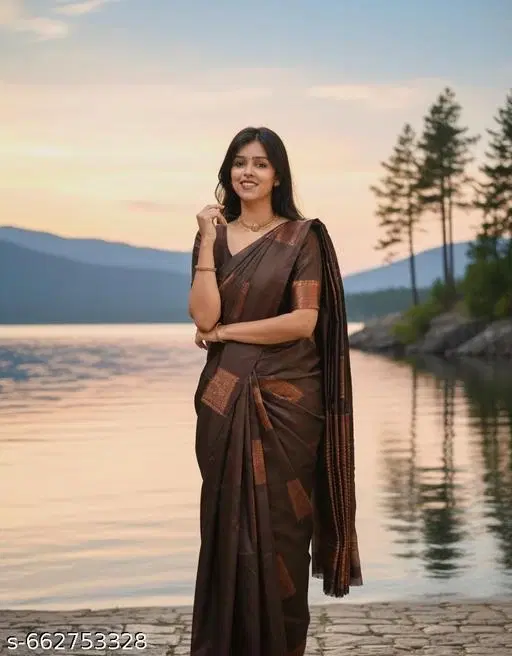 Banarasi Silk Saree for Women (Brown, Free Size)