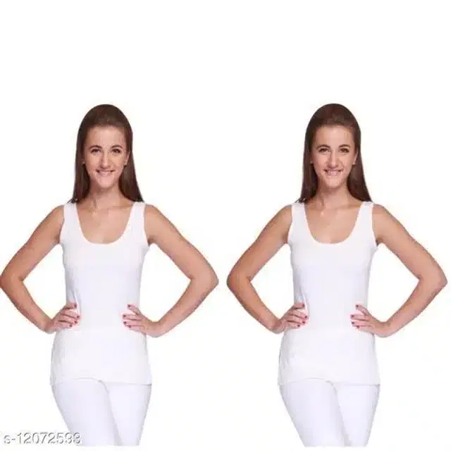 Polycotton Thermal Top for Women, Pack of 2 (White, S)